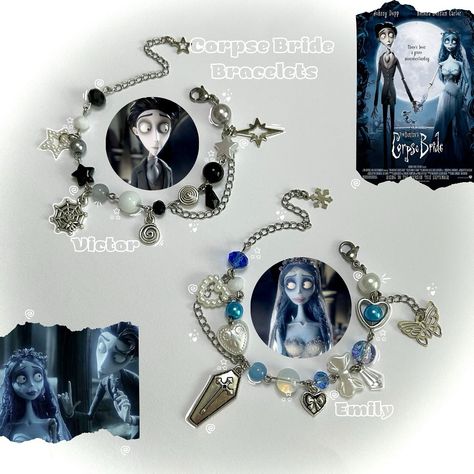 Corpse Bride Victor & Emily bileklikler 🪦🤍💙🦋 Worldwide shipping available ✨ #handmadejewelry #beadedbracelets #corpsebride #victorandemily #matchingbracelets #couplebracelet #halloweenjewelry Corpse Bride Bracelet, Corpse Bride Jewelry, Corpse Bride Emily And Victor, Emily And Victor, Corpse Bride Emily, Bracelets Couple, Bride Bracelet, Jewelry Halloween, Halloween Bracelet