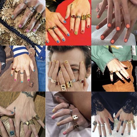 Harry Styles Pleasing Nails, Harry Coded Nails, Harry Styles Manicure, Pleasing Polish Nails Harry Styles, Harry Styles With Nail Polish, Nails For Concert, Harry’s House Nails, Harry Styles Nails Inspired, Harry Styles Rings