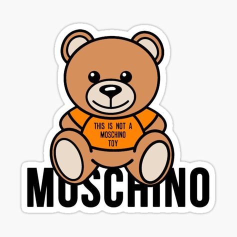 Moschino brand personality is their italian teddy bear. He is featured prominently in their advertising as well as throughout their merchandise. He can be seen on t-shirts, sweaters, phone cases, makeup, necklaces and more. When you think of Moschino, you think of the Moschino "This is not a Moschino toy" teddy bear. Moschino Logo Wallpaper, Moschino Logo Bear, Prints Tshirt, Kids Branding Design, Moschino Bear, Customized Shirts, Brand Personality, Bear Sticker, Print Design Art