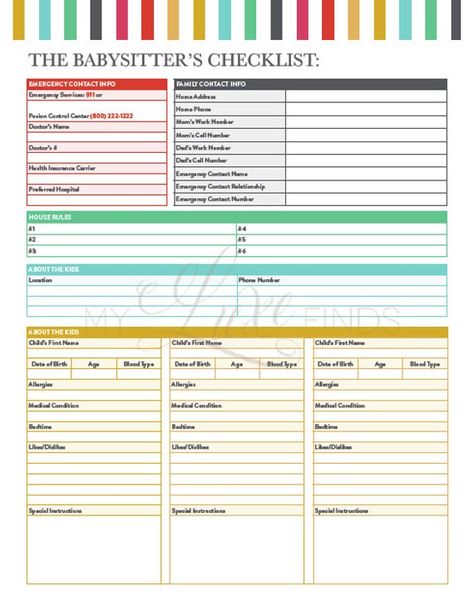 Emergency Information Sheet, Babysitter Checklist, Babysitting Activities, Daycare Forms, Budget Mom, Newborn Schedule, Sheet Template, Emergency Contact, Printable Checklist