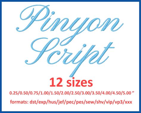 Pinyon Script embroidery font 12 sizes 0.25(1/4), 0.5(1/2), 0.75(3/4), 1, 1.5, 2, 2.5, 3, 3.5, 4, 4.5, 5 inches and 11 formats Pinyon Script, Embroidery Numbers Font, Script Embroidery Font, Indiana Flag, Wilcom Embroidery, Script Embroidery, Font Embroidery, Fabric Dining Room Chairs, Fabric Shears