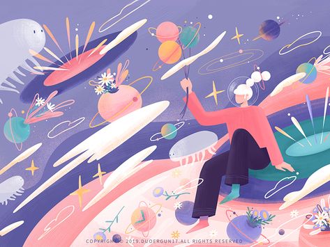 The universe life# illustrations-About the dream of time by Duoergun17 | Dribbble Dream Illustration, Bear Illustration, Dream Design, Flat Illustration, Illustrations And Posters, The Dream, 그림 그리기, The Universe, Graphic Illustration