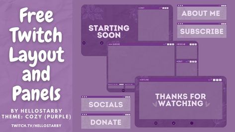 twitch layout and panels for streamers Twitch Layout, Stream Layout, Twitch Stream, Content Creation, Free Download, Layout, Purple, Quick Saves