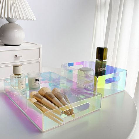 Acrylic Projects, Iridescent Decor, Makeup Storage Drawers, Iridescent Design, Billiards Room, Pinterest Room, Iridescent Acrylic, Makeup Tray, Getting Rid Of Clutter