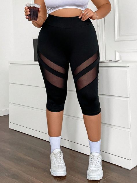 Black Casual Collar  Fabric Plain Regular Embellished High Stretch  Women Plus Clothing Leggings Plus, Outfit Trends, Plus Size Leggings, Women's Shapewear, Kids Beachwear, Plus Size Casual, Black Casual, High Waisted Leggings, Concert Outfit