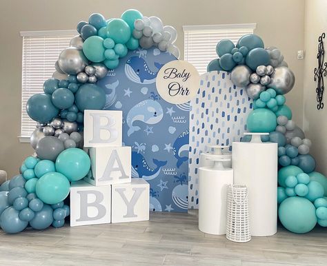 Whale Themed Baby Shower Ideas, Whale Baby Shower Theme, Ocean Baby Shower Theme, Themed Baby Shower Ideas, Shark Baby Shower, Ocean Baby Showers, Whale Theme, Baby Shower Theme Decorations, Sea Baby Shower