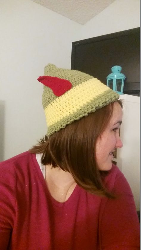 Crochet Buddy The Elf Hat, Crochet Elf Hat, Crochet Elf, Crochet Character Hats, Hat Patterns Free, 4mm Crochet Hook, Crocheting Ideas, Crochet Chain, Crochet Hats Free Pattern