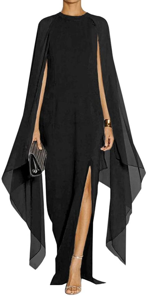 Amazon.com: MAYFASEY Women's Elegant High Split Flare Sleeve Formal Evening Gowns Maxi Dress with Cape : Clothing, Shoes & Jewelry Cape Dress Long, Dress With Cape, Elegant Shawl, Formal Evening Gown, Maxi Dress Pattern, Maxi Gown Dress, Bodycon Maxi Dresses, Maxi Dress Evening, Cape Dress