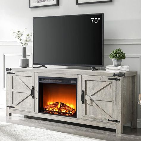 T4TREAM Fireplace TV Stand for 75 Inch TV, Farmhouse Barn Door Media Console, Entertainment Center with 23" Electric Fireplace Remote Control,for Living Room, 66 Inch, Light Rustic Oak.. other colors availiable! Barn Door Media Console, Tv Camino, Rustic Media Console, Electric Fireplace Entertainment Center, Television Console, Rustic Entertainment Center, Farmhouse Entertainment Center, 65 Inch Tv, Fireplace Entertainment Center