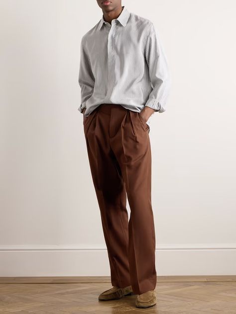 UMIT BENAN B+ Pleated Silk Trousers for Men | MR PORTER Slacks Outfit Casual Men, Brown Trousers Men Outfits, Mens Trousers Outfit, Light Brown Trousers Outfit, Men Trousers Outfit, Pleated Pants Men, Business Casual Looks For Men, Pleated Trousers Men, Pleated Trousers Outfit