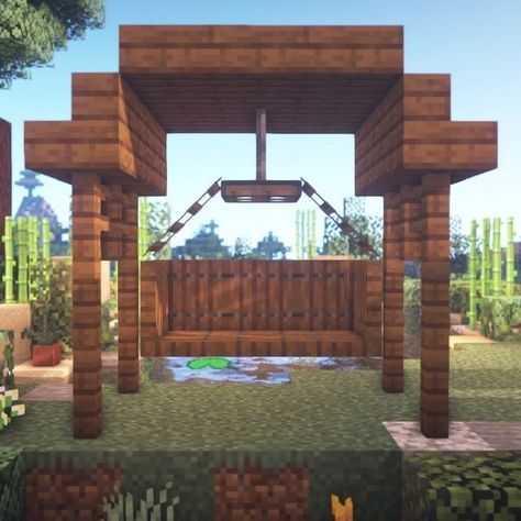 Balanço no Minecraft #gardens #smallgardens Chalet Minecraft, Minecraft Small House, Construction Minecraft, Minecraft Garden, Rumah Minecraft Sederhana, Bangunan Minecraft, Minecraft House Plans, Minecraft Cottage, Easy Minecraft Houses