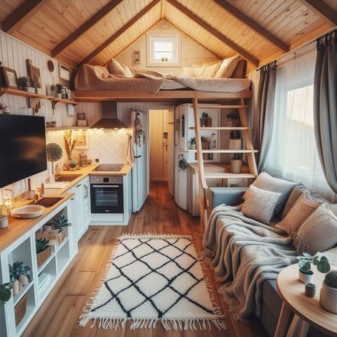 Tiny Home Tiny Home Farmhouse Style, Mini House Design, Tiny Houses Interior, Tiny Home With Loft, Garage Adu, Tiny Home Interior, Bathroom Floorplan, Tiny Home Ideas, Tiny Homes On Wheels