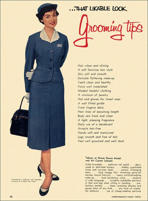 Etiquette And Manners, Grooming Tips, Vintage Airlines, Charm School, Norma Jeane, Vintage Modern, Flight Attendant, Vintage Beauty, Mad Men