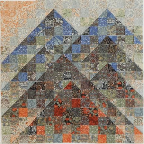 Quilts With Mountains, Quilted Mountains, Quilted Wall Hangings Patterns, Mountain Quilt Pattern, Mountain Quilt, Wildlife Quilts, Half Square Triangle Quilts Pattern, Watercolor Quilt, Mountain Quilts