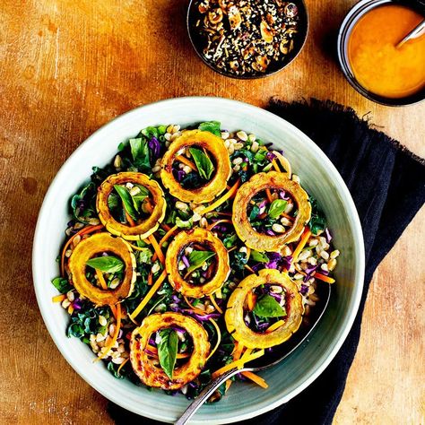 Roasted Delicata Squash and Farro Salad • St. Francis Winery & Vineyards Delicata Squash Recipe, Roasted Delicata Squash, Farro Salad, Delicata Squash, Organic Maple Syrup, Balsamic Reduction, Dried Cherries, Squash Recipes, Recipe Details