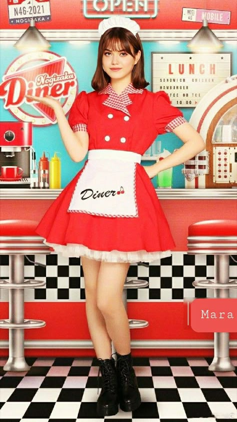 Waitress Reference, Waitress Pose Reference, Waitress Uniform Vintage, Diner Uniform, Waiter Outfit, Retro Mini Dress, Waitress Outfit, Waitress Uniform, Diner Aesthetic