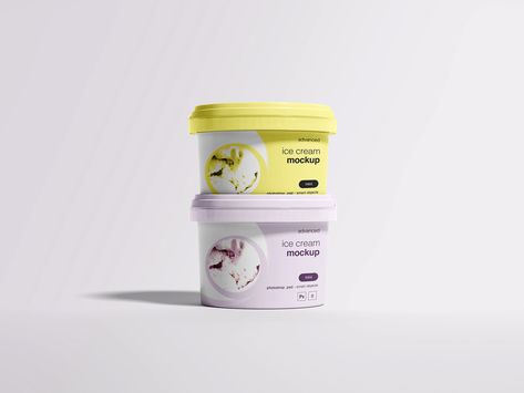 Ice Cream Package Mockup by Wassim Ice Cream Mockup, Ice Cream Food Truck, Different Ice Cream Flavors, Container Restaurant, Package Mockup, Ice Cream Packaging, Ice Cream Tubs, Ice Cream Containers, Jar Packaging