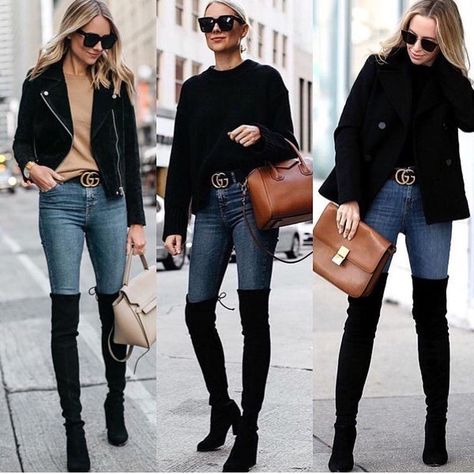 11.7 mil Me gusta, 91 comentarios - Fashion & Lifestyle (@instalmanya) en Instagram: "Left , Right , Center ? @voguegoals" Poland Outfits, Outfits Uni, Black Over The Knee Boots, Tall Black Boots, Over The Knee Boot Outfit, Ootd Winter, Gucci Style, Otk Boots, Street Style Trends