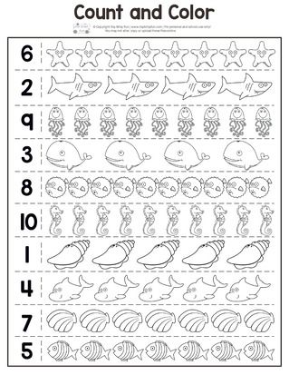 Count And Color Worksheets Preschool, Ocean Preschool Worksheets, How Many Preschool Worksheets, Preschool Worksheets Numbers, Under The Sea Worksheets For Preschool, Ocean Themed Worksheets Preschool, Jellyfish Worksheets Preschool, Summer Worksheets For Preschool, Counting Worksheets Preschool