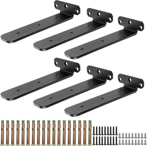 SAYAYO Black Floating Shelf Brackets 6 Packs L Brackets for Shelves Support Heavy Duty Metal Support for Wall Hanging 200MM/8-Inch Lenth, EJRD200X100B-6P L Brackets For Shelves, Black Floating Shelf, L Bracket Shelves, Brackets For Shelves, Black Floating Shelves, Floating Shelf Brackets, Shelf Supports, Shelf Brackets, Floating Shelf