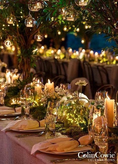 Fairy Lights 7 Amazing Affordable Props For Your Wedding Decor Creative Wedding Centerpieces, Creative Centerpieces, Party Table Centerpieces, Enchanted Forest Wedding, Elegant Wedding Reception, Fairy Wedding, Fairy Light, Long Table, Wedding Table Centerpieces