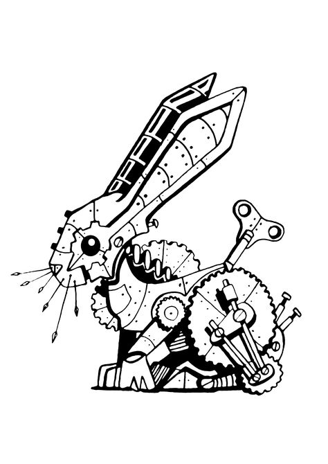 Cyberpunk Lineart, Bunny Tattoo Design, Steampunk Bunny, Steampunk Rabbit, Steampunk Tattoo Design, Steampunk Tattoo, Bunny Tattoo, Scratchboard Art, Bunny Tattoos