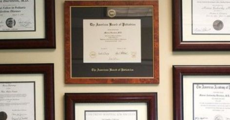 Diploma Display Ideas, Degree Wall Display Office, Ezekiel Alpheus, Certificates Aesthetic, Certificate Wall Display Ideas, Diploma Display Wall, Diploma Aesthetic, Diploma Framing, Certificate Wall