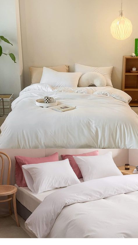 White Bed Set Ideas, White Bed Comforter, White Bed Comforters, White Comforter Bedroom, White Comforter Set, Bed Pillow Arrangement, Bedding Comforter Sets, Full Size Comforter Sets, Full Size Comforter