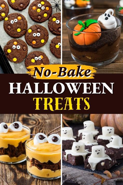 Egg Free Halloween Treats, Baking For Kids Easy Fun, Halloween No Bake Cookies, No Bake Halloween Treats For Kids, Individual Halloween Treats, No Bake Halloween Desserts, Halloween Desserts For A Crowd, Halloween No Bake Treats, Halloween Snacks Ideas