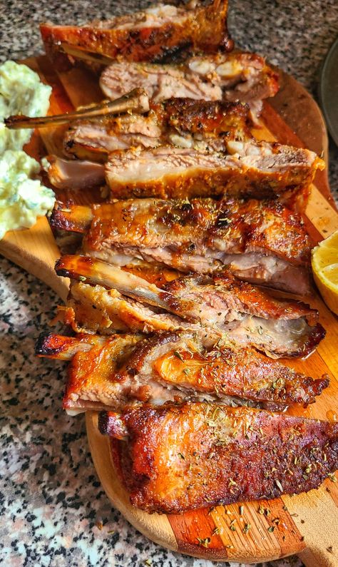 Greek Lamb Dishes, Lamb Ribs Recipe, Roasted Lamb Chops, Lamb Shoulder Roast, Lamb Gyros, Homemade Tzatziki Sauce, Lamb Chop Recipes, Lamb Chop, Homemade Tzatziki