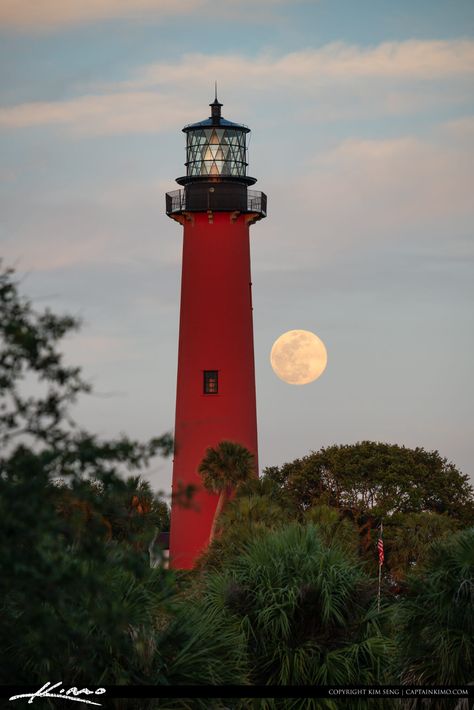 Jupiter Lighthouse, Florida Lighthouses, Lighthouse Lighting, Nautical Painting, Lighthouse Photos, Lion And Lamb, Jupiter Florida, Florida Photography, Shoot The Moon