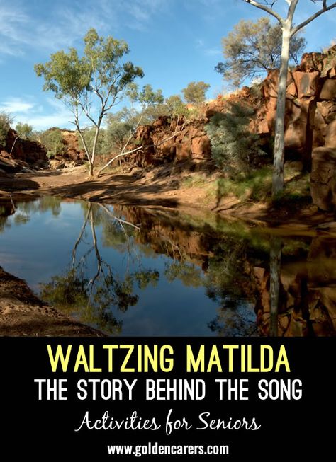 The bush ballad Waltzing Matilda is considered the unofficial national anthem of Australia. The background story to the song is quite intriguing! Background Story, Senior Activities, The Bush, Free Activities, National Anthem, Waltz, The Song, Matilda, The Story