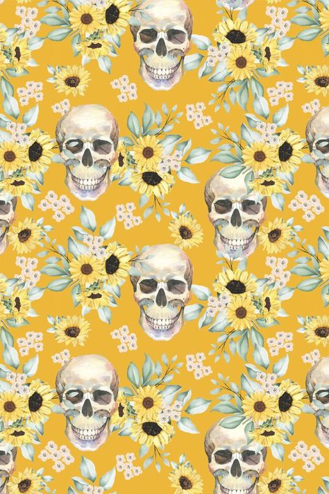 Sunflower Skull Wallpaper, Summer Skeleton Wallpaper, Goth Summer Wallpaper, Spooky Summer Wallpaper, Beth Aesthetic, Gothic Goddess, Imprimibles Halloween, Sublimation Wraps, Sunflowers Background