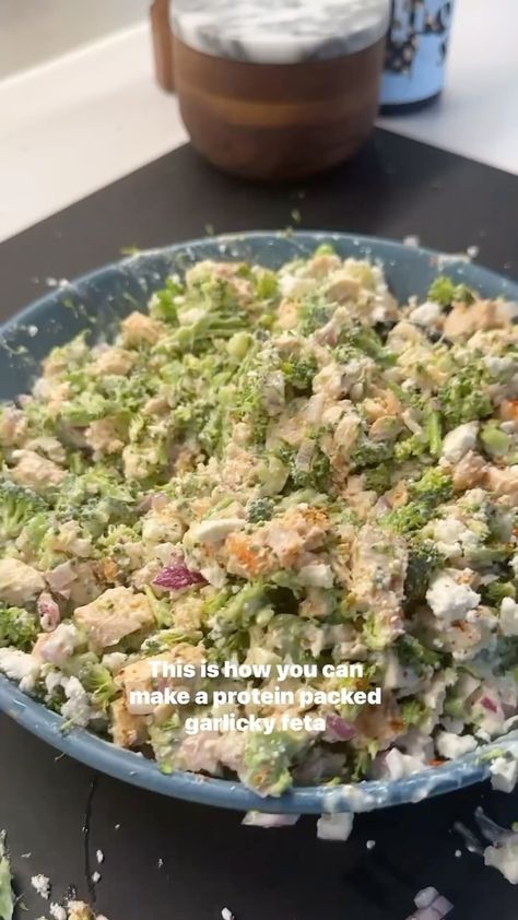 Keto Made Easy | GARLICKY FETA BROCCOLI CHICKEN SALAD by @shredhappens Here is how to make it: . 1.First is the sauce. This is as easy as it gets, but can… | Instagram Shred Happens Garlicky Feta Broccoli Chicken Salad, Garlic Feta Broccoli Chicken Salad, Garlicky Feta Broccoli Chicken Salad, Broccoli Chicken Salad, Broccoli And Chicken, Raw Onion, Garlic Confit, Wholesome Meals, Feta Chicken