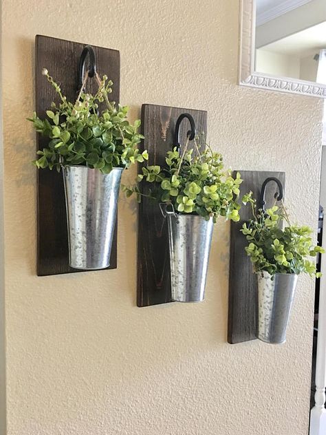 Galvanized Wall Decor, Metal Buckets, Ship Lap, Decorating 101, Wall Decor Rustic, Office Designs, Metal Tree Wall Art, Foyer Decorating, Antique Keys