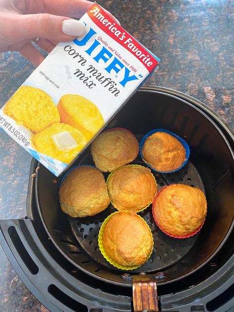 Tender on the inside and crusty on the outside these delicious Air Fryer Cornbread Muffins from Jiffy Corn Muffin Mix come out absolutely perfect every time! Perfectly golden brown and ready to be spread with some butter or honey. Air Fryer Cornbread, Cornbread Muffins Jiffy, Cornbread Muffin Recipe, Easy Nutritious Breakfast, Cornbread Muffin, Cornbread Muffins Recipe, Jiffy Corn Muffins, Cornmeal Muffins, Corn Muffin