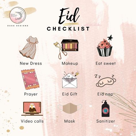 Eid comes with joy and happiness. Celebrate it with utmost festivity and enthusiasm, even we can do this in the new normal era by making it virtually. What are your plans & checklist for the day? Inspired design by @idotdoodle #eidmubarak #virtualeid #ocassion #newnormal #eidchecklist #celebration #eidulfitr #eidmubarak2021 #sweet #prayer #newdress #videocalls #digitalworld #makeup #eidgifts #naptime #happiness Eid Checklist, Ramadan Corner, Eid 2024, Doll Suitcase, Eid Outfits, Eid Ul Fitr, Doodles Drawings, New Normal, Eid Al Fitr