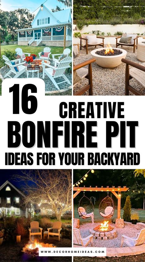 Create a warm and inviting atmosphere with these 16 cozy backyard bonfire pit ideas. From classic fire pits with rustic charm to modern setups with sleek seating, this guide has options for every style and space. Discover how to design a bonfire area that’s perfect for gatherings, relaxation, and enjoying evenings outdoors year-round. Get inspired with tips on seating, decor, and safety features that will turn your backyard into a favorite hangout spot. Backyard Bonfire Pit Ideas, Bonfire Pit Ideas, Firepits Backyard, Natural Fire Pit, Bonfire Pit, Backyard Firepit Area, Fire Rings, Fire Pit Garden, Outdoor Fire Pit Area