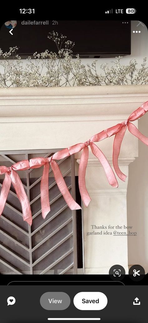 Pink Ribbon Garland, Pink Bow Garland, Christmas Aesthetics, Bow Garland, Ribbon Garland, Fabric Garland, Christmas Themes Decorations, Christmas Room, 15th Birthday