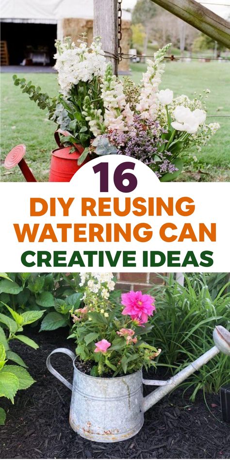 Transform your garden with imaginative DIY ideas for repurposing old watering cans. Add a touch of charm and creativity to your outdoor space by giving new life to your watering can. Whether you turn it into a decorative rain chain, a quirky bird feeder, or even an outdoor shower, these unique projects will showcase your artistic side while promoting sustainability through upcycling. Embrace the beauty of reusing everyday items in fun and practical ways. Metal Watering Can Ideas, Watering Can Ideas, Mini Rock Garden, Vintage Watering Can, Can Ideas, Rock Pathway, Fall Landscaping, Mailbox Landscaping, Plastic Watering Can