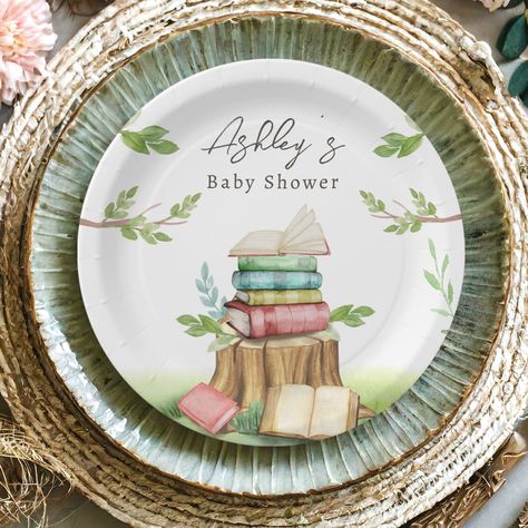 Storybook Baby Shower Book Books New Chapter  Paper Plates Fairytale Baby Shower Theme, Watercolor Storybook, Storybook Baby Shower Decorations, Baby Shower Book Theme, Storybook Baby Shower Theme, Storybook Party, Fairytale Baby Shower, Storybook Theme, Book Themed Party