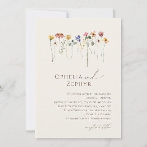 Dainty Floral Wedding Invitations, Colorful Minimalist Wedding Invitations, Simple Summer Wedding Invitations, Wild Flower Invitations, Wedding Invite Simple, Wedding Invitation Wildflower, Simple Floral Wedding Invitations, Wildflower Wedding Invites, Wildflower Wedding Invite