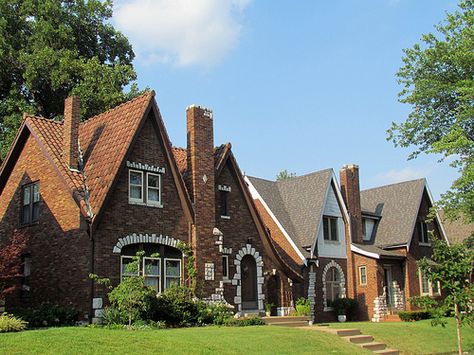 St. Louis Hills, St. Louis, MO Brick English Cottage, City House Exterior, Gingerbread Cottage, Storybook Homes, Colonial Farmhouse, Tudor Revival, Cozy Cottages, Hansel And Gretel, English German