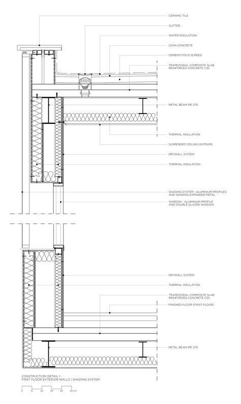 Ramp Detail Section, Steel Frame Construction Detail, Steel Construction Detail, 1:50 Section Architecture, Steel Structure Detail, Roof Detail Architecture, Elevation Details, Foundation Plan, Architecture Tools