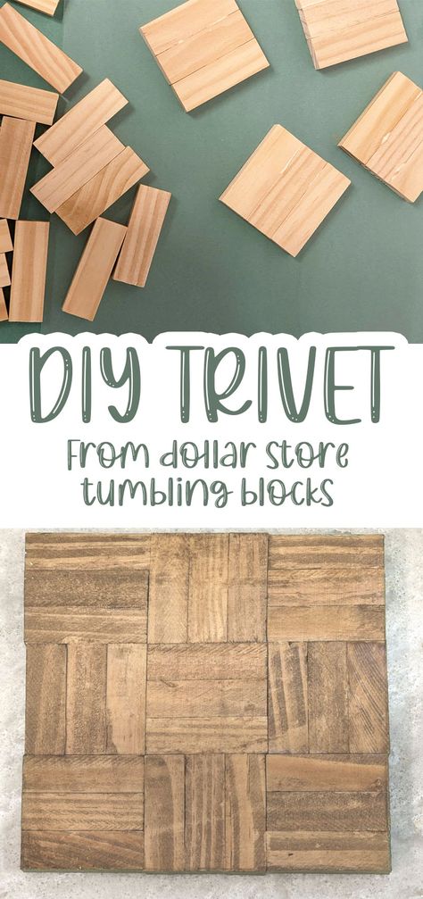 Diy Wood Trivets, Trivets Diy, Dishwasher Safe Mod Podge, Wood Trivets, Tumbling Blocks, Wood Shop Projects, Hot Dishes, Dollar Tree Diy Crafts, Diy Coasters