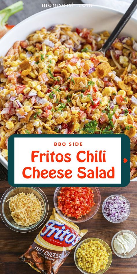 Fritos Chili, Frito Corn Salad, Cheese Salad Recipes, Chili Cheese Fritos, Best Summer Salads, Corn Salad Recipes, Lake Food Ideas Summer, Food Ideas Summer, Lake Food Ideas