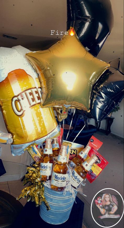 Beer Bouquet For Him, Bf Presents, Booze Bouquet, Beer Bouquet, Modelo Beer, Beer Basket, Man Bouquet, Bday Ideas, Bday Party