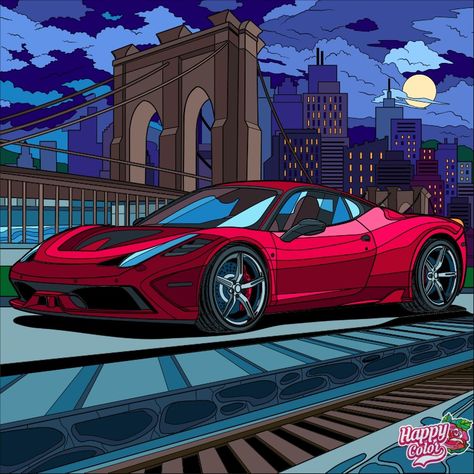 Car Profile Picture, Easy Car Painting, Car Painting Canvas, Car Profile, Formula 1 Ferrari, The City At Night, Vintage Racing Poster, Art Deco Illustration, City At Night