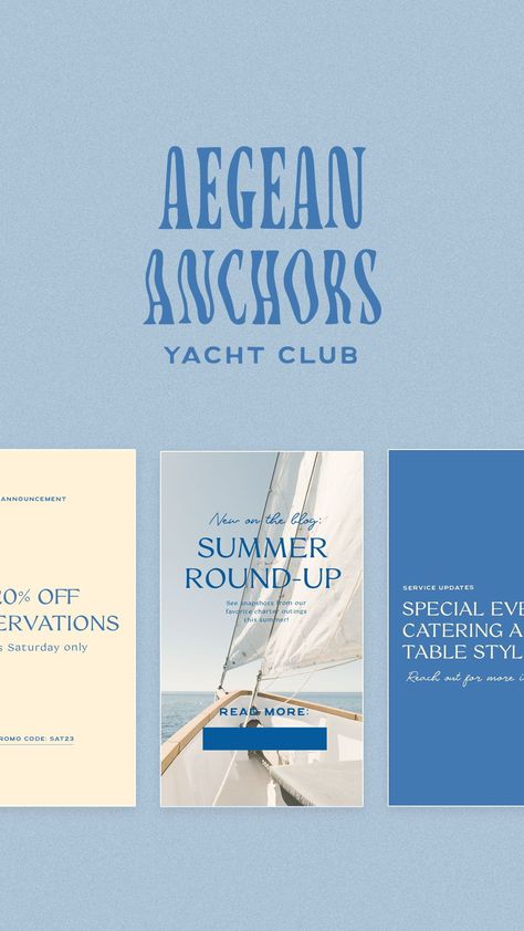 Coastal branding for Aegan Anchors, a semi-custom brand kit you can customize to your branding.  Beach logo, coast logo, yacht logo, sailing branding, sailing club logo and more Cool Branding Ideas, Beach Club Logo Design, Yacht Club Branding, Nautical Design Graphic, Semi Custom Branding, Coastal Graphic Design, Water Colour Logo, Beach Club Branding, Yacht Branding