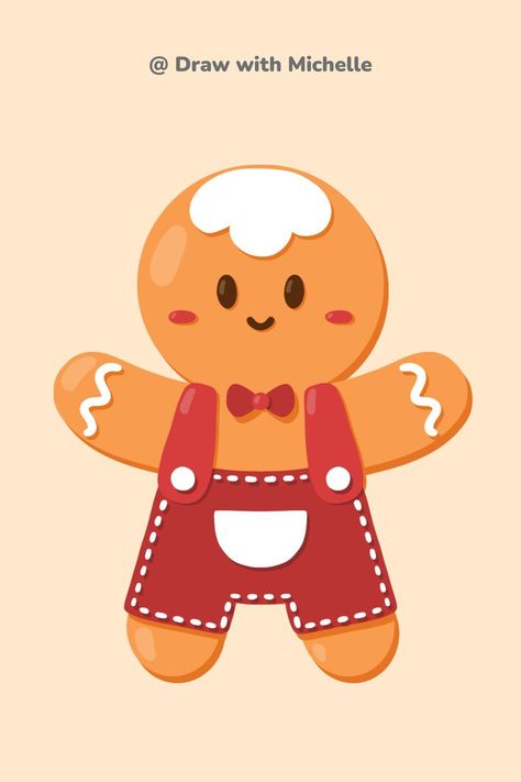 Gingerbread Man Drawing, Kawaii Gingerbread, Gingerbread Man Crafts, Cute Gingerbread Man, Procreate Tutorial, Christmas Tree Art, Winter Crafts For Kids, Color Pencil Art, Learn How To Draw